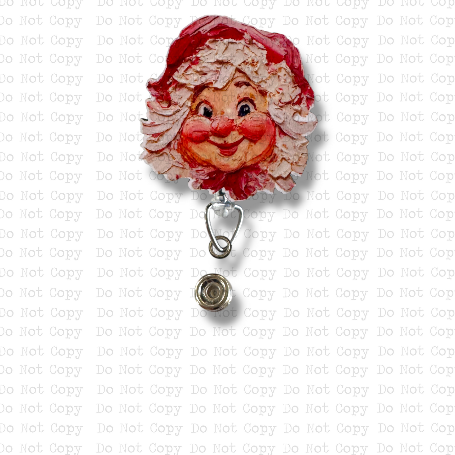 Hand Painted Mrs. Clause Interchangeable Badge Button with Reel Option