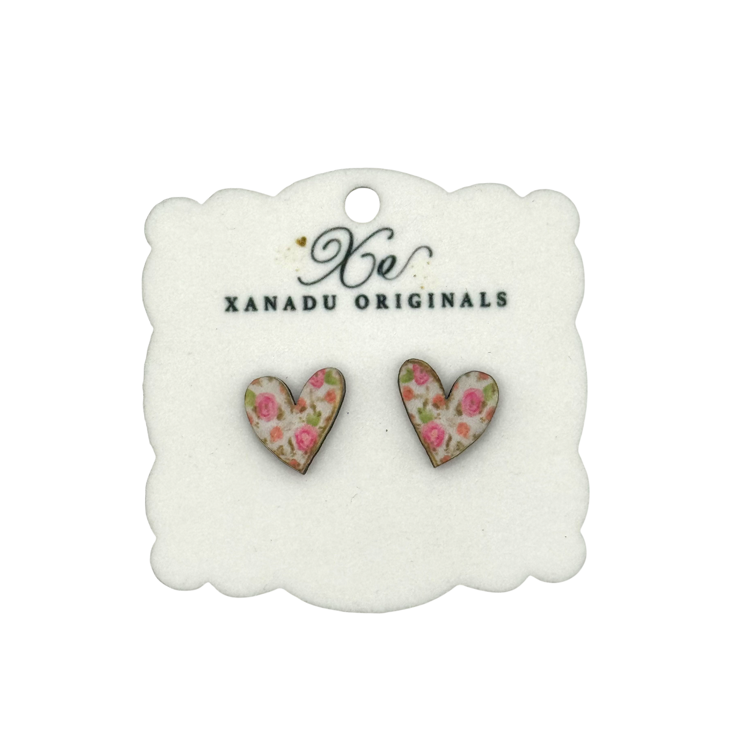 STUD Pink Floral Rose Heart With Post