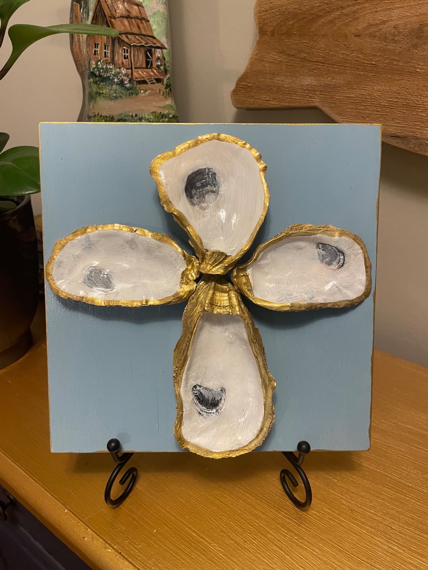 Oyster shell cross with stand - 1