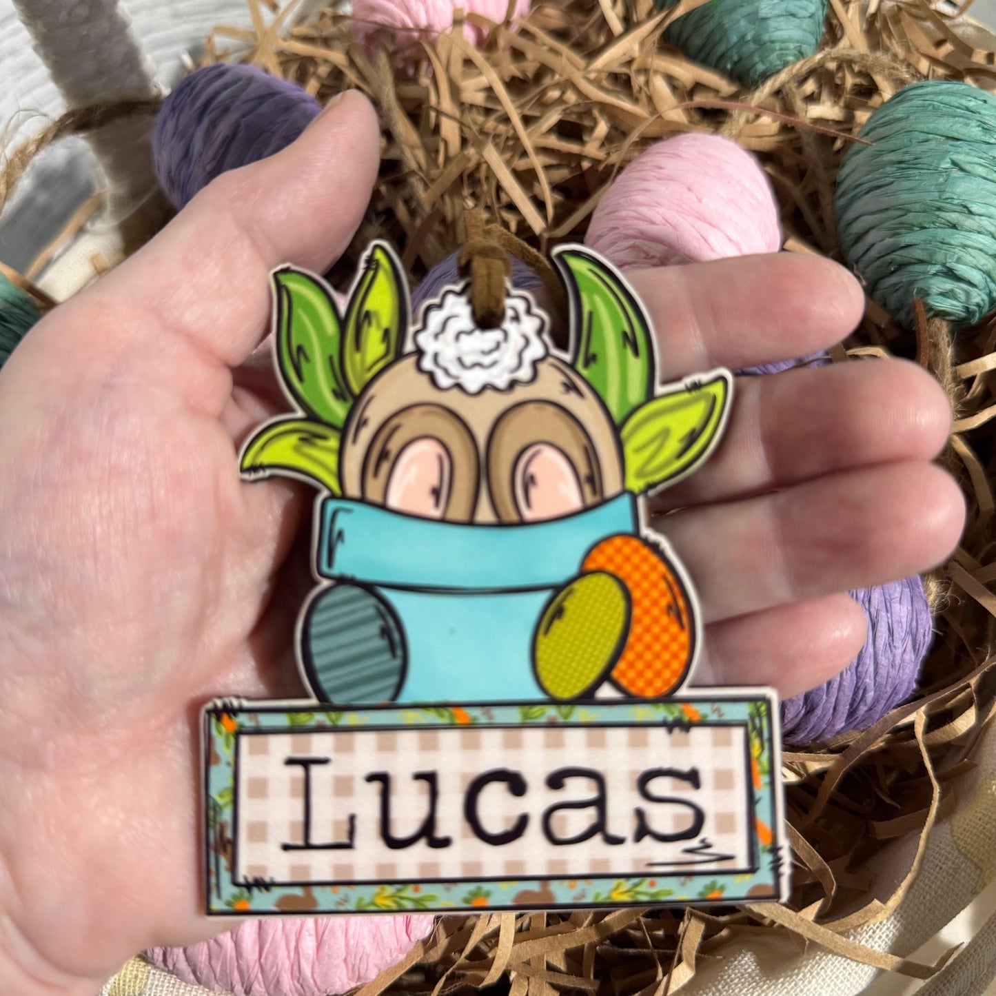 Boy Bunny In Pot Personalized Easter Basket Tag