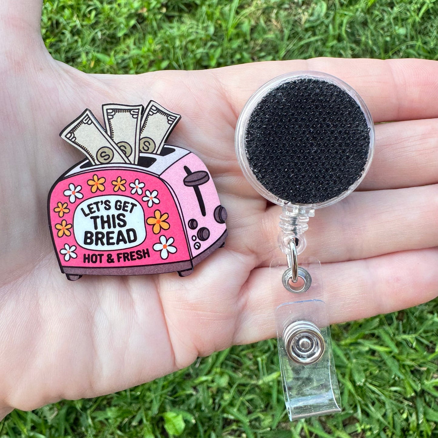 Let's Get This Bread Interchangeable Badge Button with Reel Option