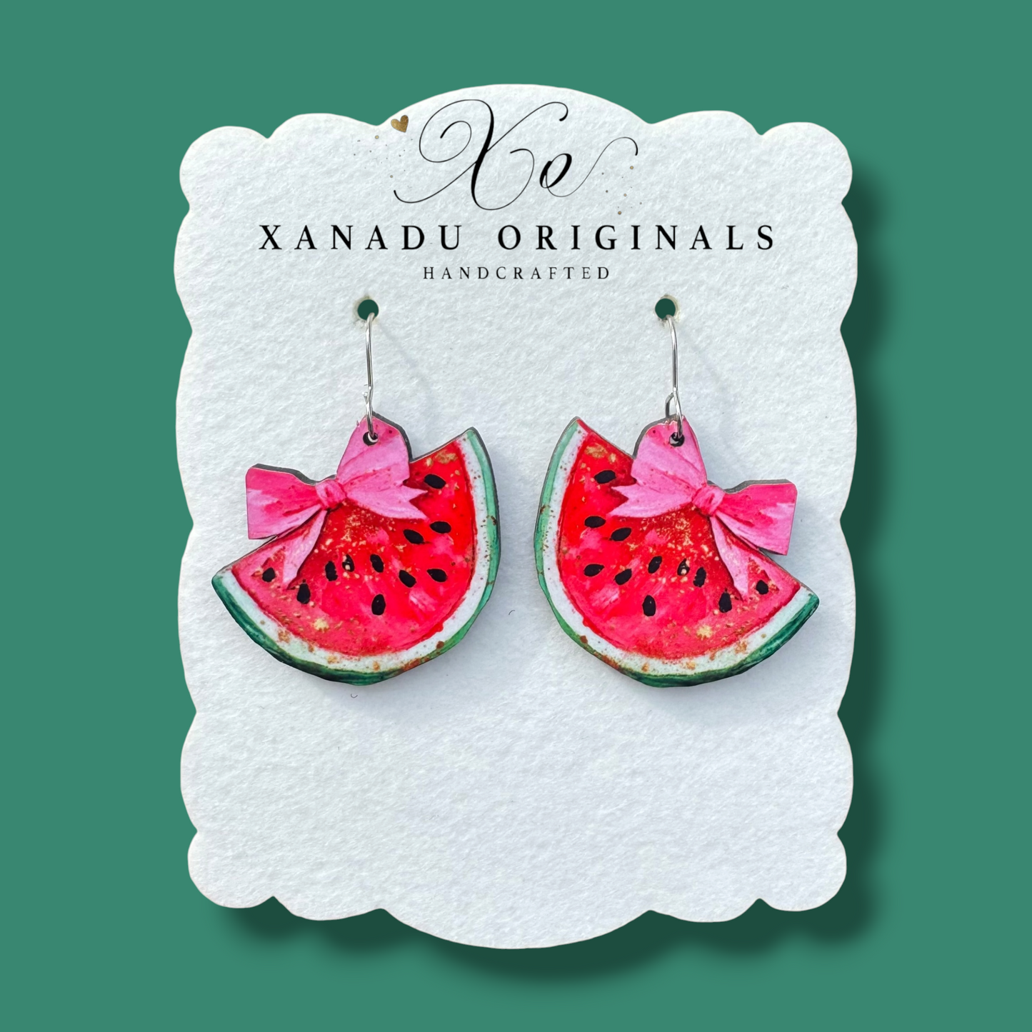 Pink Bow Watermelon Earrings