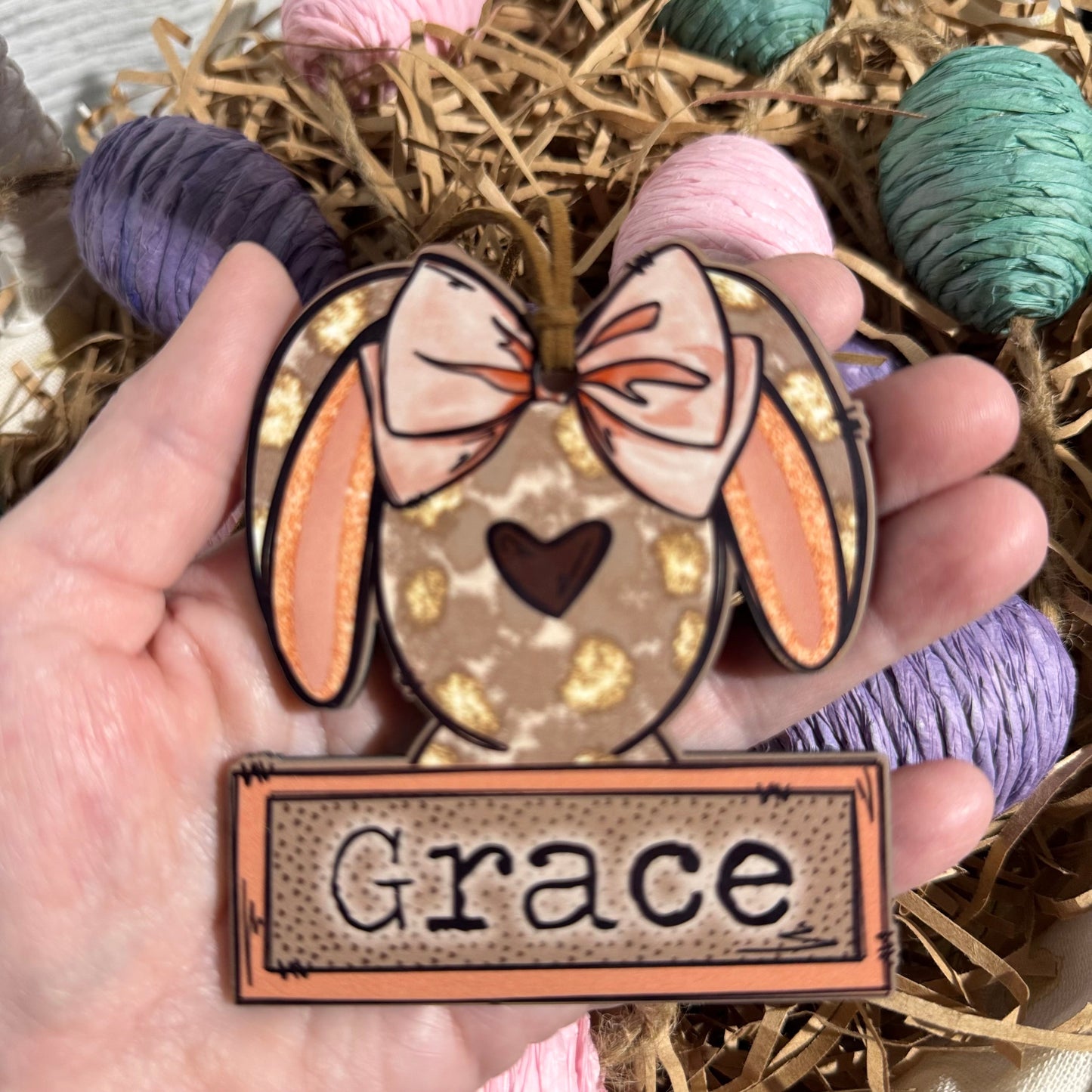 Girl Bunny with Bow Personalized Easter Basket Tag