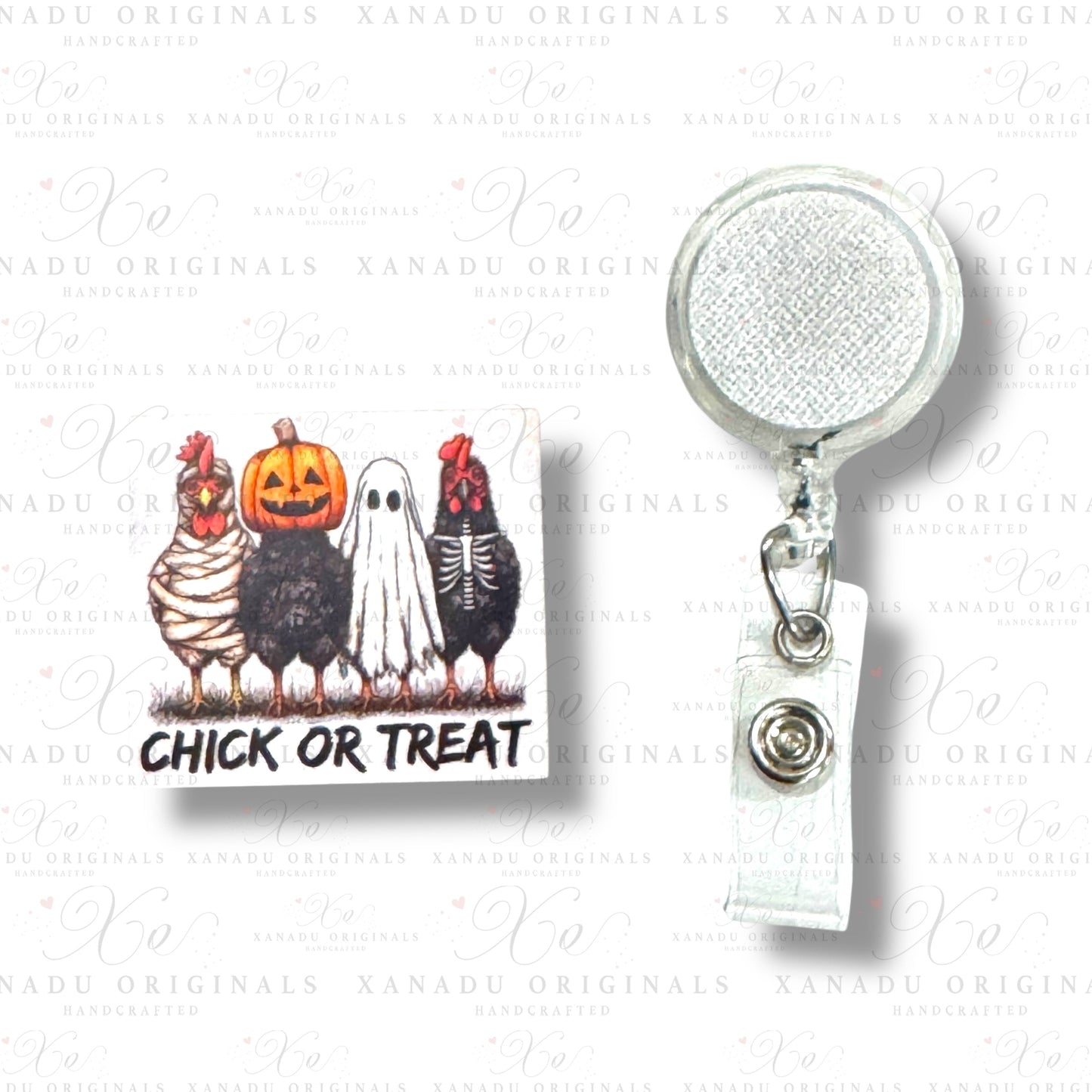Chick Or Treat Interchangeable Badge Button with Reel Option