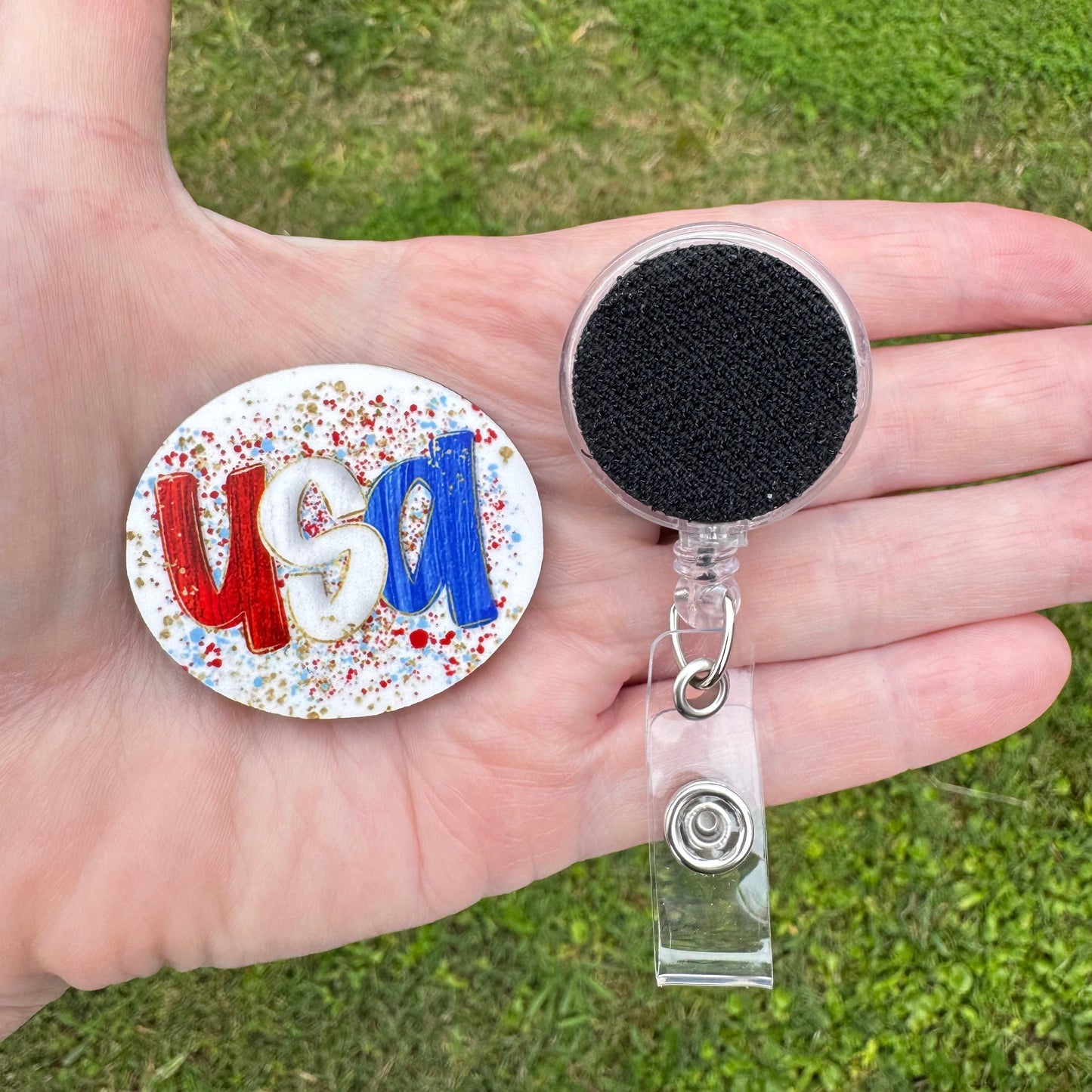 USA Oval Interchangeable Badge Button with Reel Option