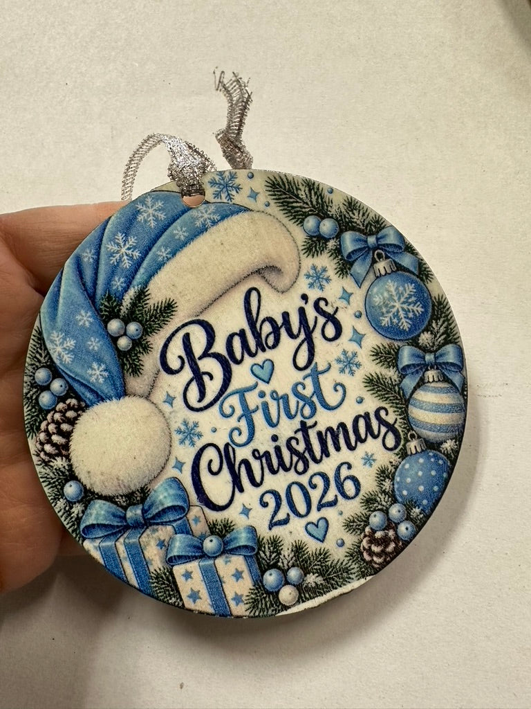 Baby's First Christmas 2026 Wreath Blue Ornament