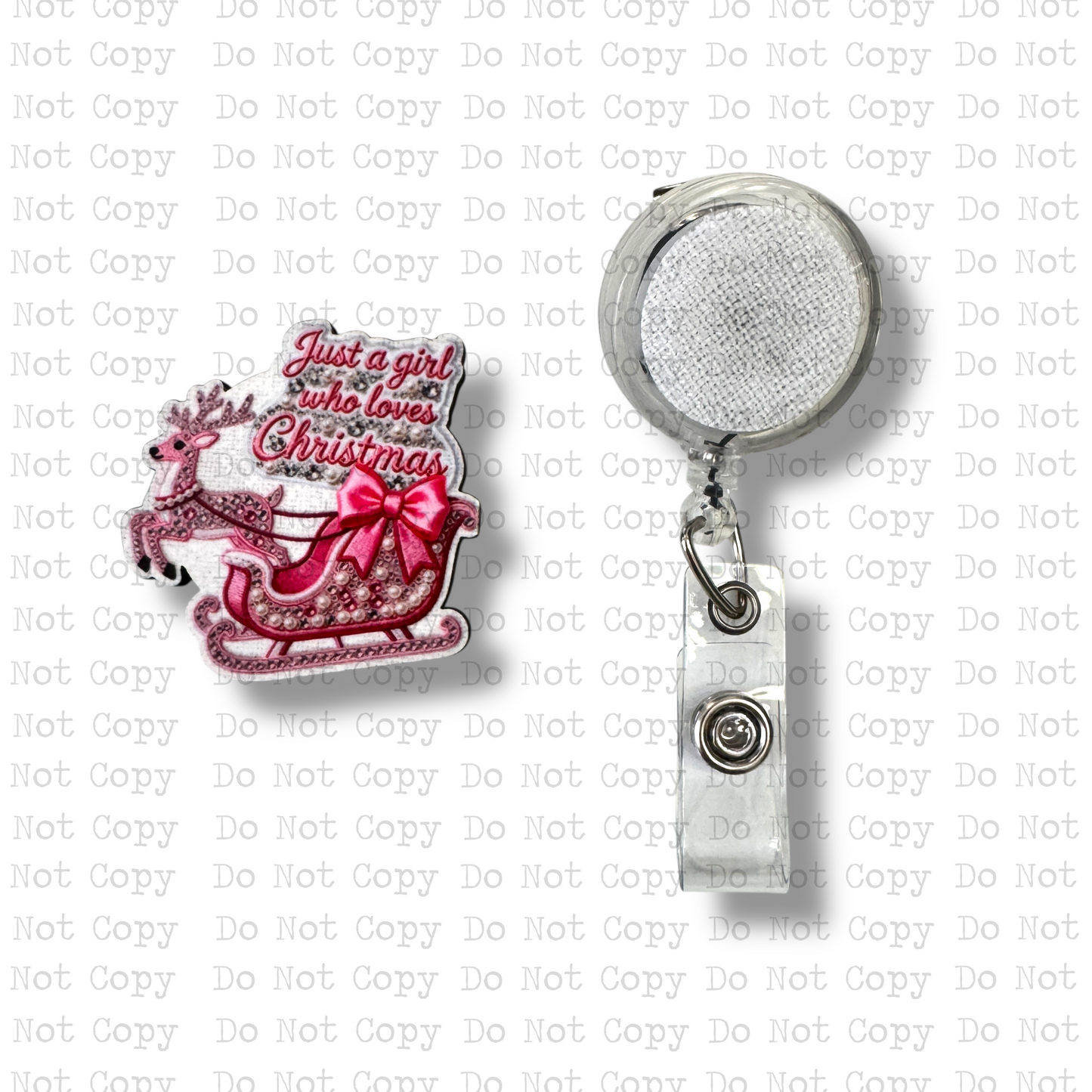 Just A Girl Christmas Interchangeable Badge Button with Reel Option