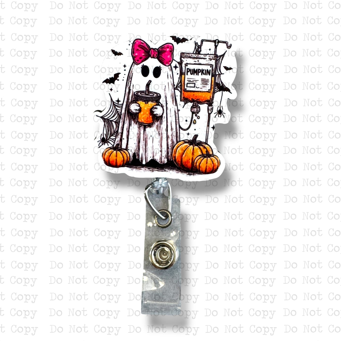 Pumpkin IV Ghost Interchangeable Badge Button with Reel Option