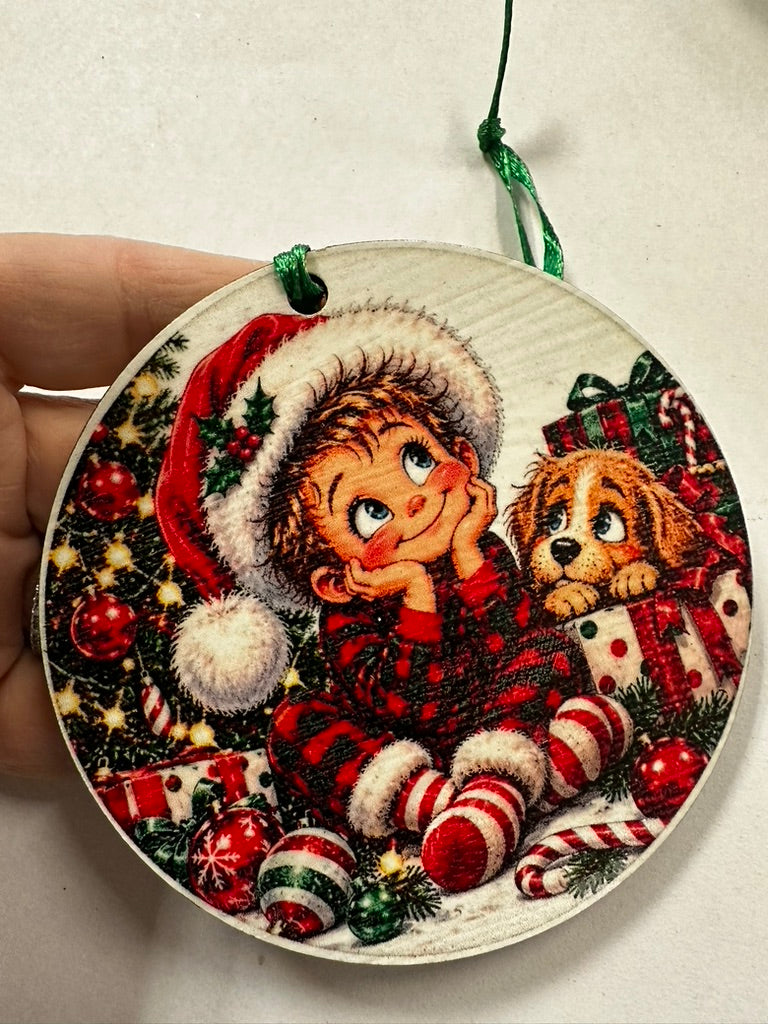 Little Boy and Puppy Christmas Ornament