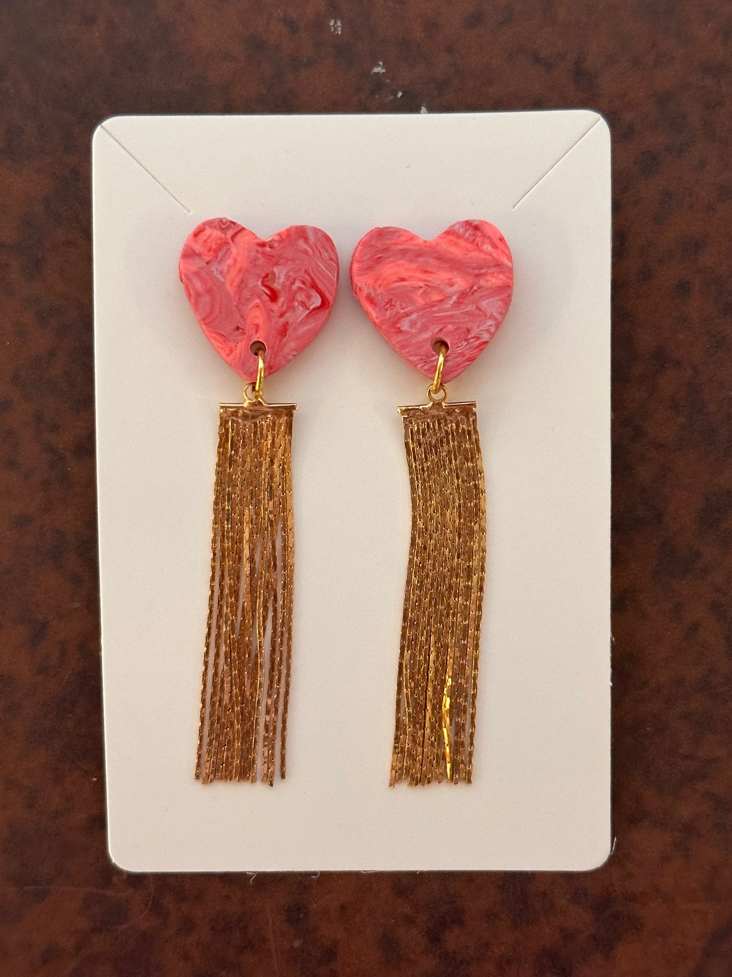Pink Swirl and Gold Tassle Earrings