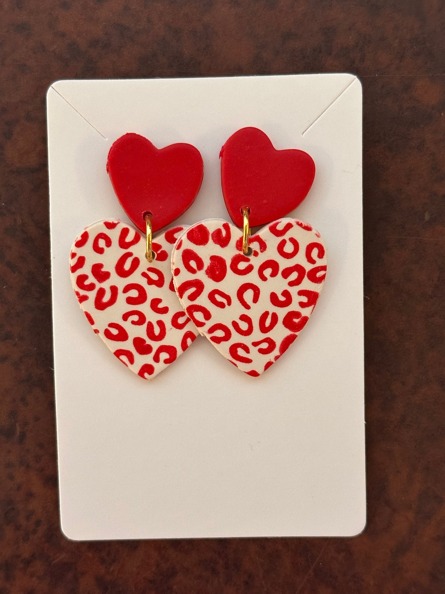 Red Leopard Print Heart Earrings