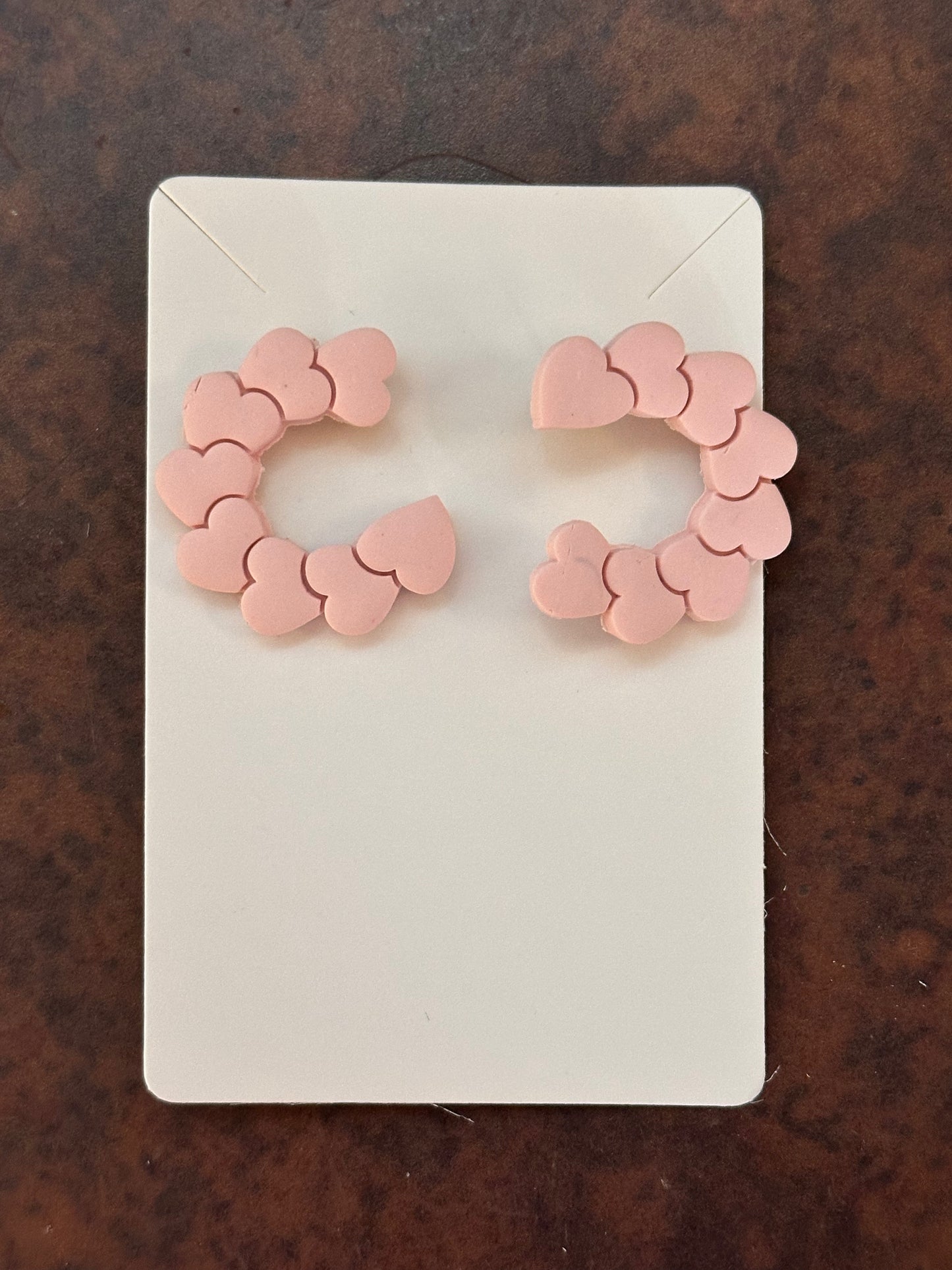 Pink Hearts Semicircle Stud Earrings