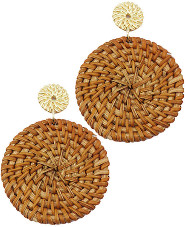 Rattan Disc & Metal Earrings