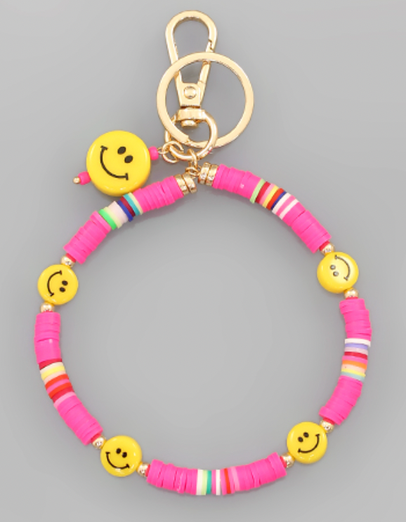 Pink Smiley Key Ring