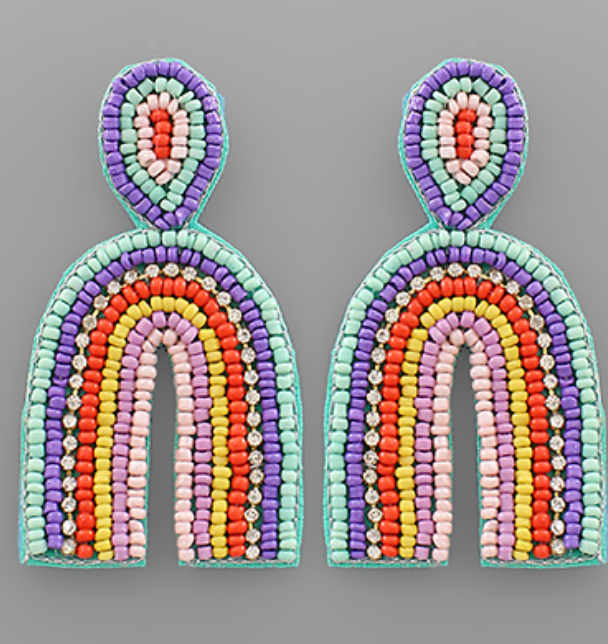Multicolor Seed Bead Arched Earrings