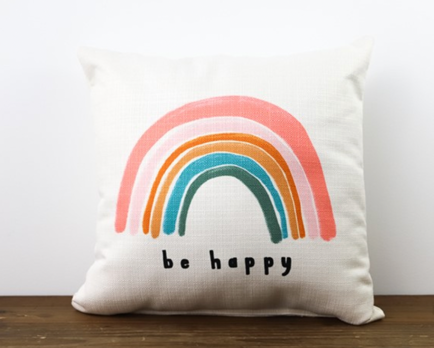 Be Happy Rainbow Pillow