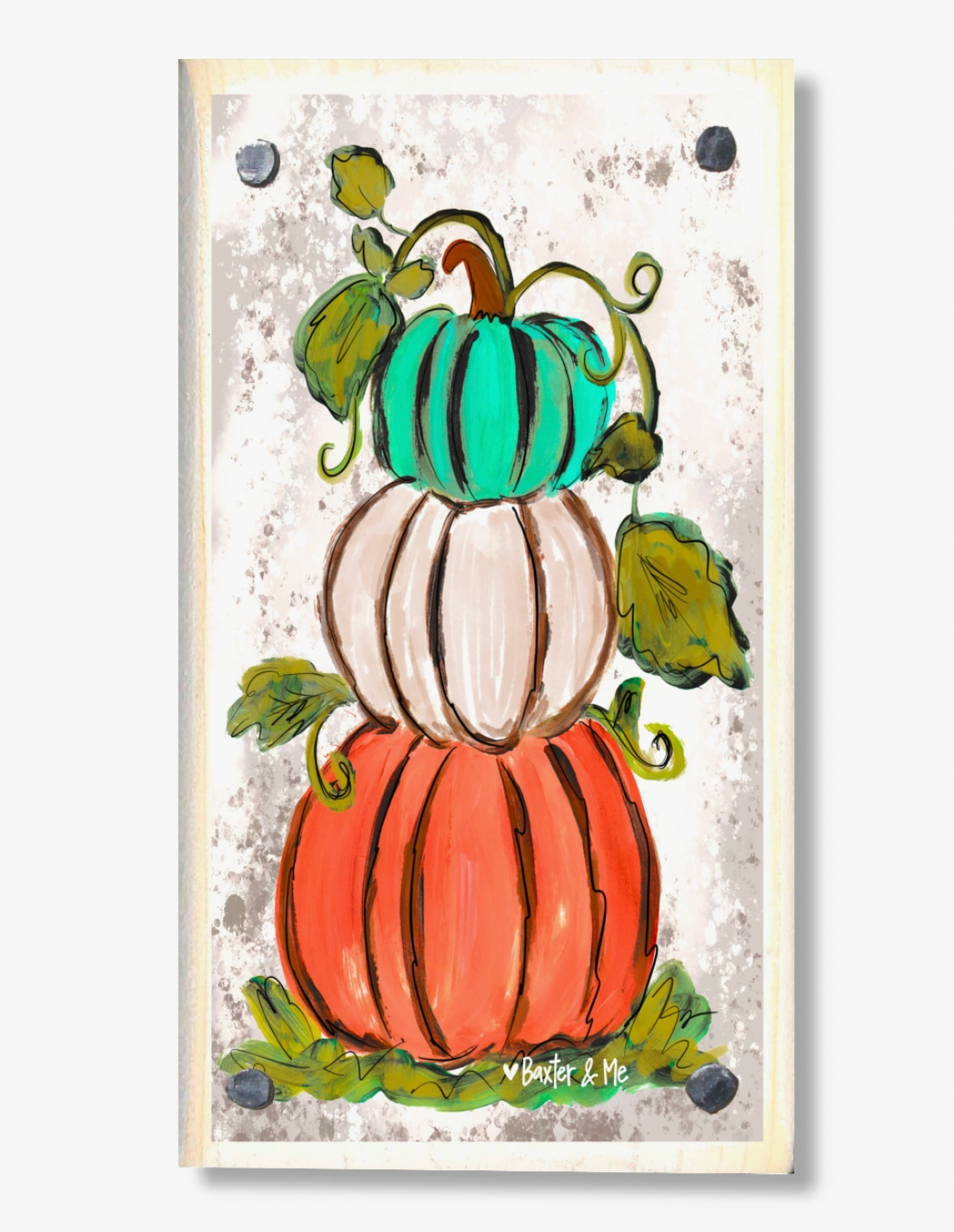 Trio Stacked Neutral Pumpkin Happy Block