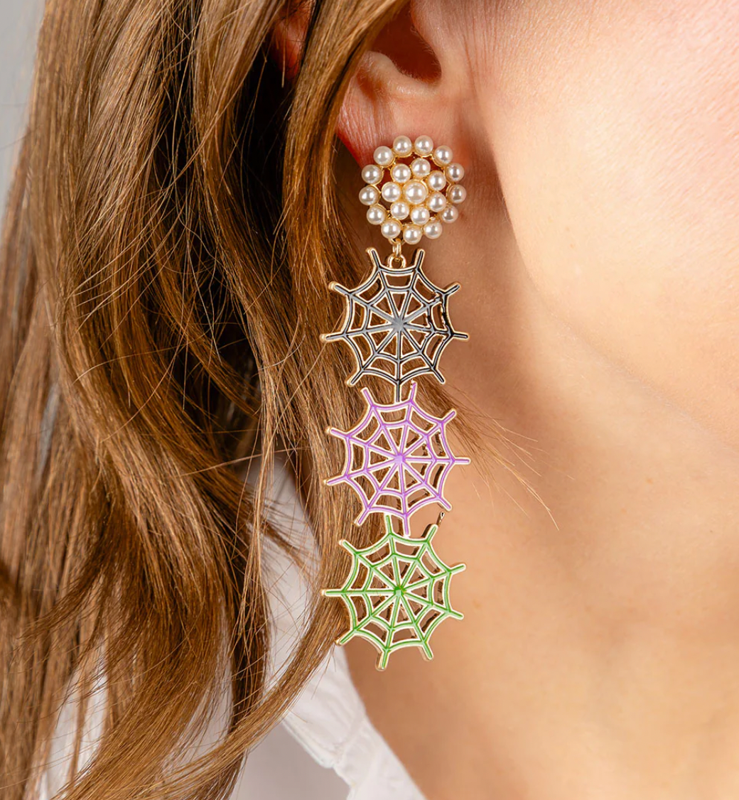 Halloween Enamel Linked Spider Web Drop Earrings