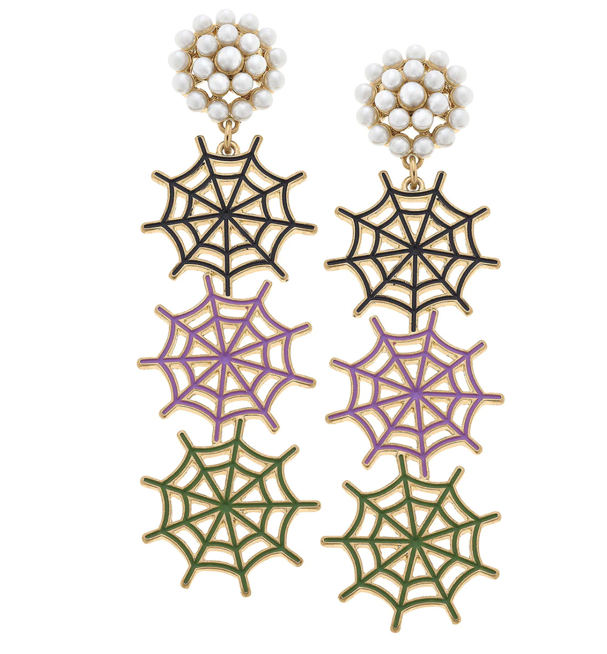 Halloween Enamel Linked Spider Web Drop Earrings
