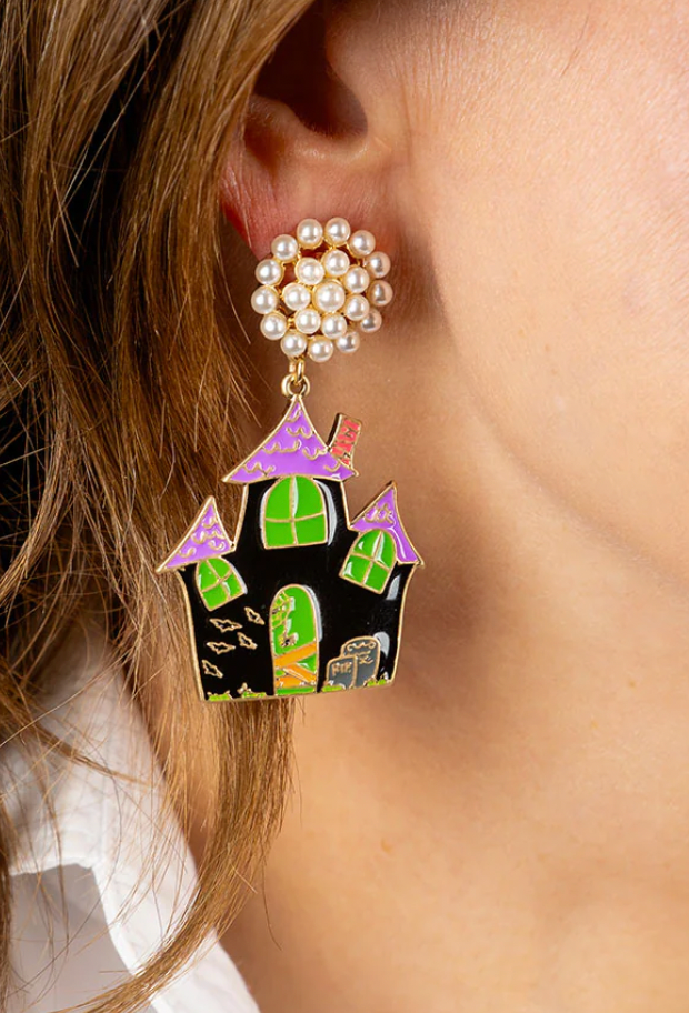 Halloween Enamel Haunted House Earrings