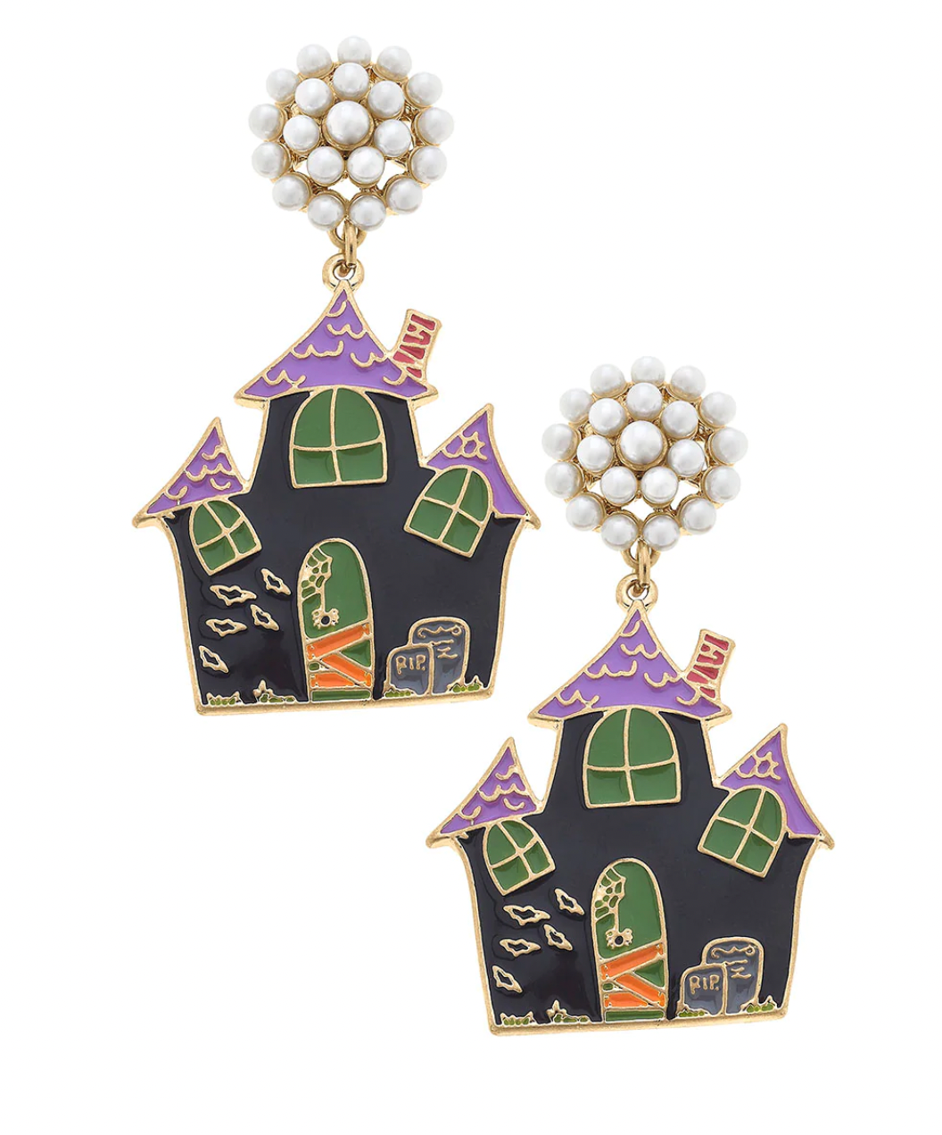 Halloween Enamel Haunted House Earrings
