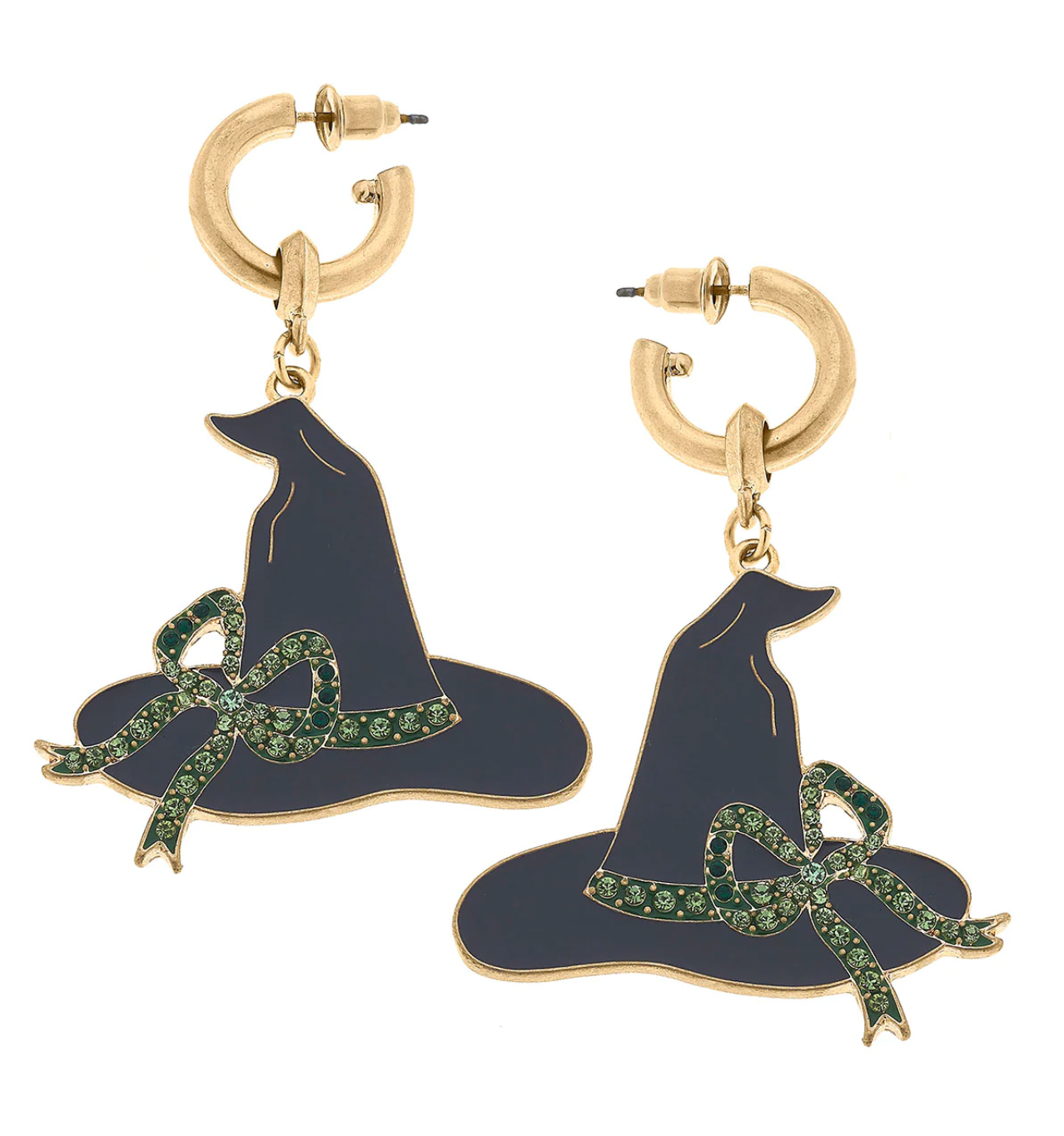 Halloween Enamel Witch Hat Earrings Rhinestone Bow