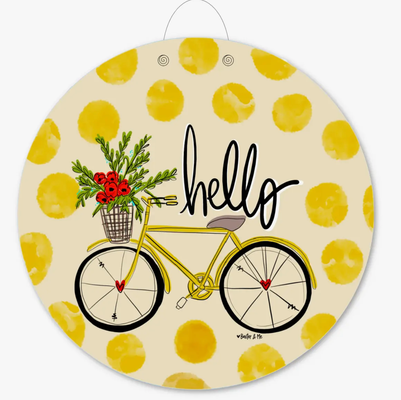 Hello Yellow Bike Door Hanger