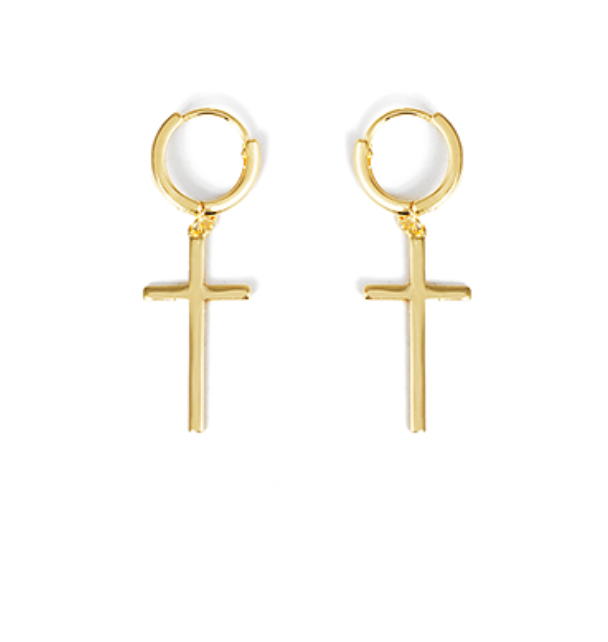 Gold Cross Huggie Hoops