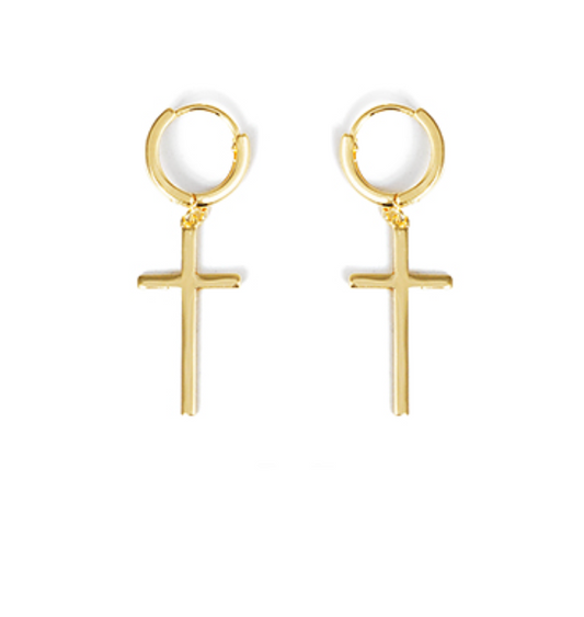 Gold Cross Huggie Hoops