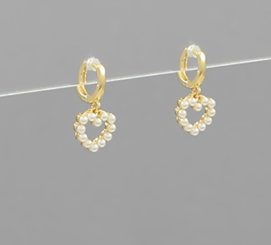 Pearl Heart Dangle Earrings