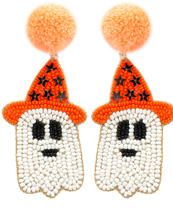 Ghost & Hat PomPom Earrings