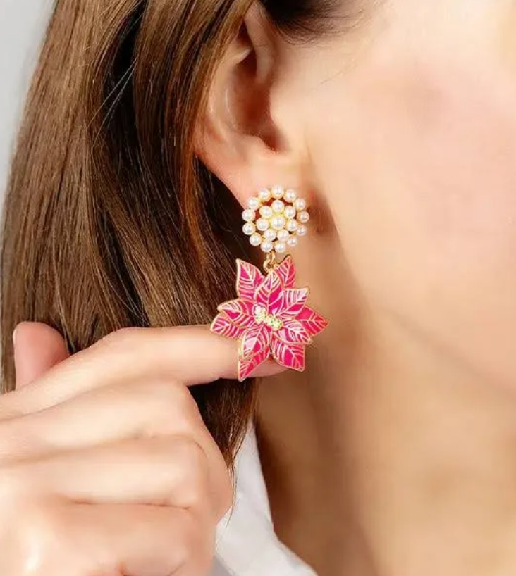 Poinsetta Enamel Earrings