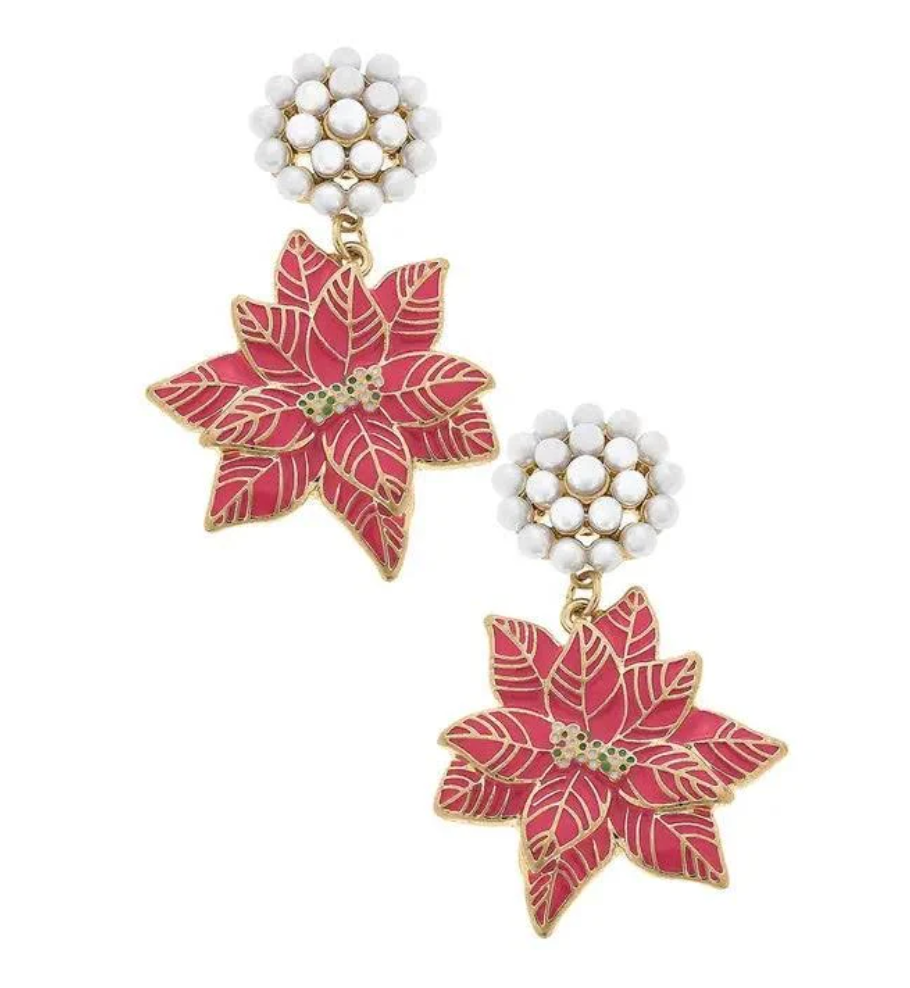 Poinsetta Enamel Earrings