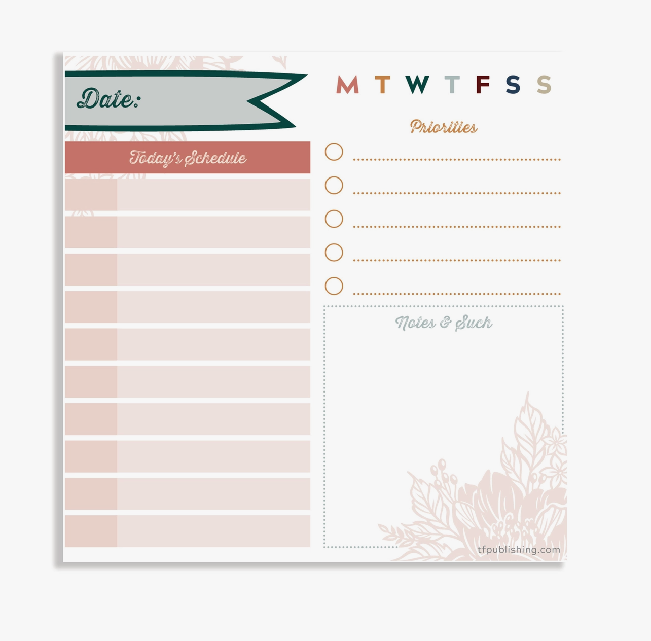 Undated Boho Daily Note Block Calendar