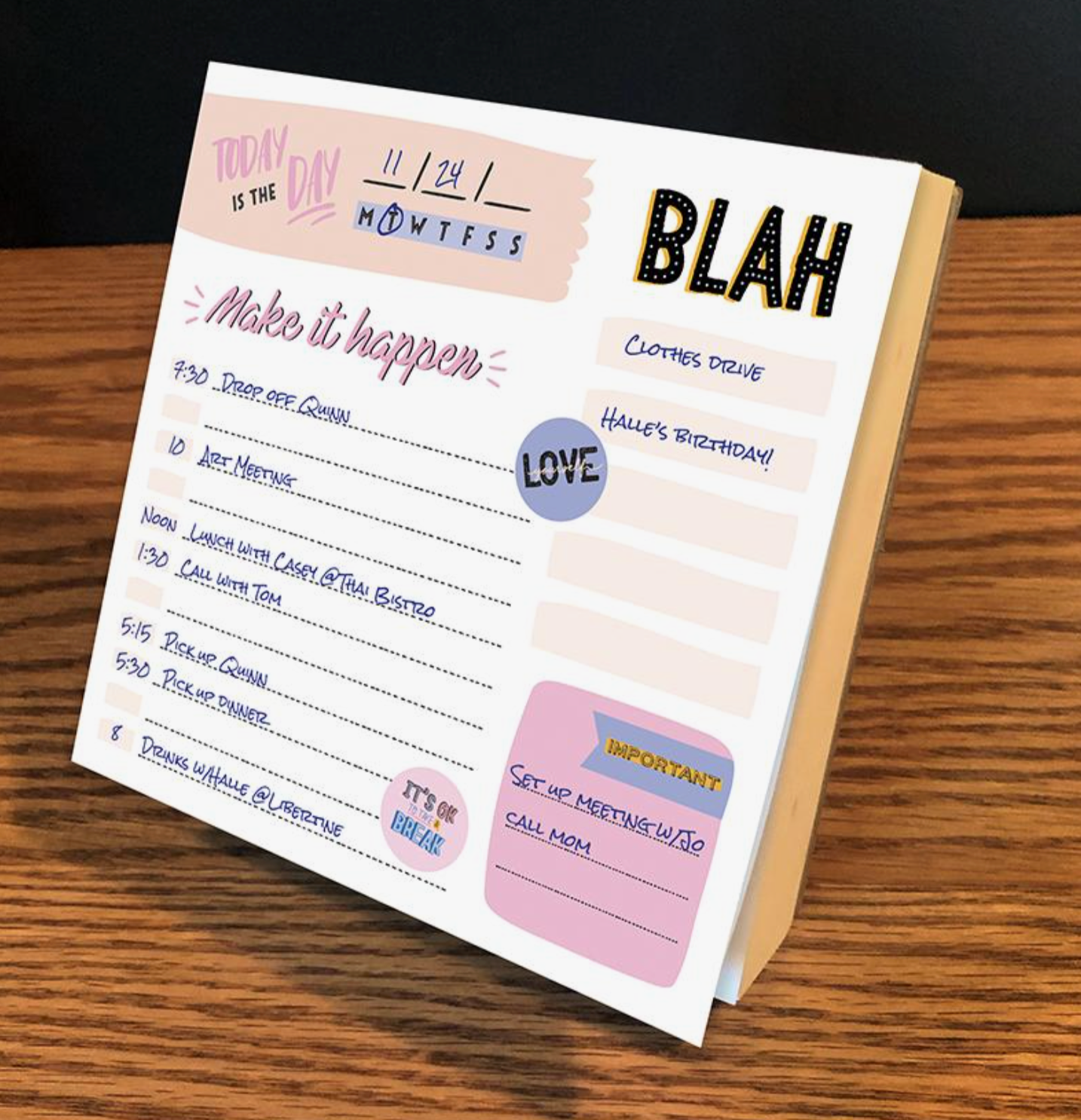 Undated Make It Happen Daily Note Block