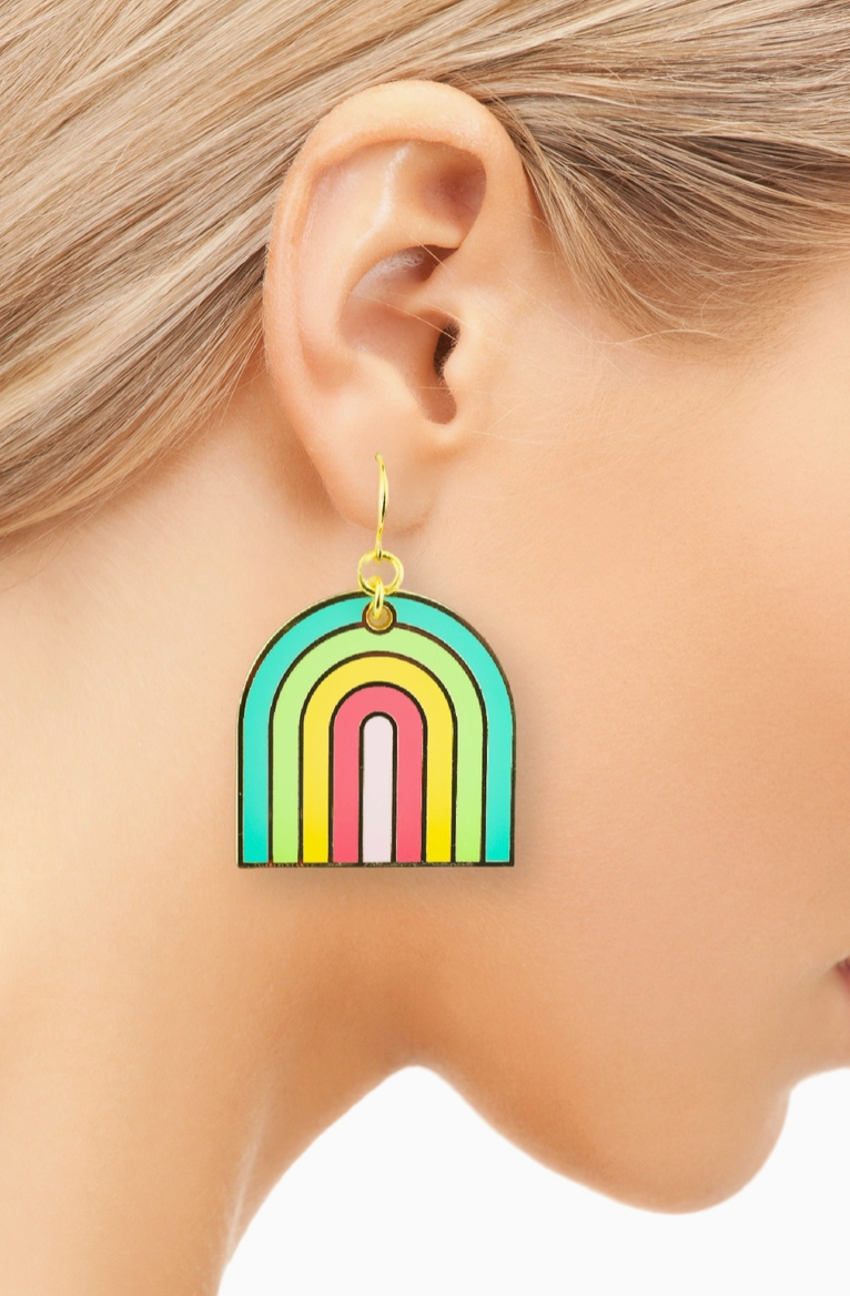 Rainbow Enamel Dangle Earrings