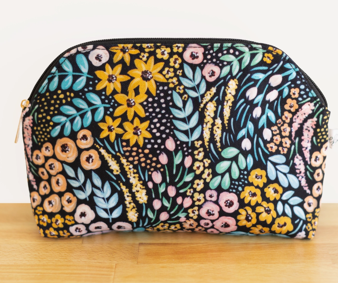 Black Floral Zipper Pouch