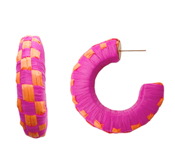 Wrapped Raffia Checkered Hoops