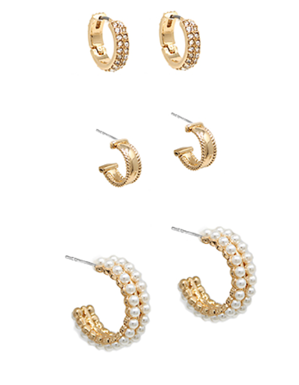 Pave & Pearl Beads Hoops Set