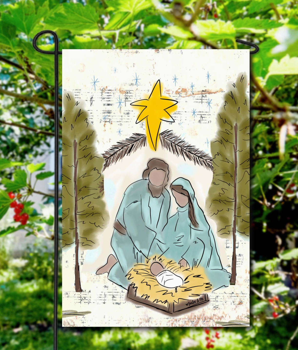 Starry Night Nativity Garden Flag