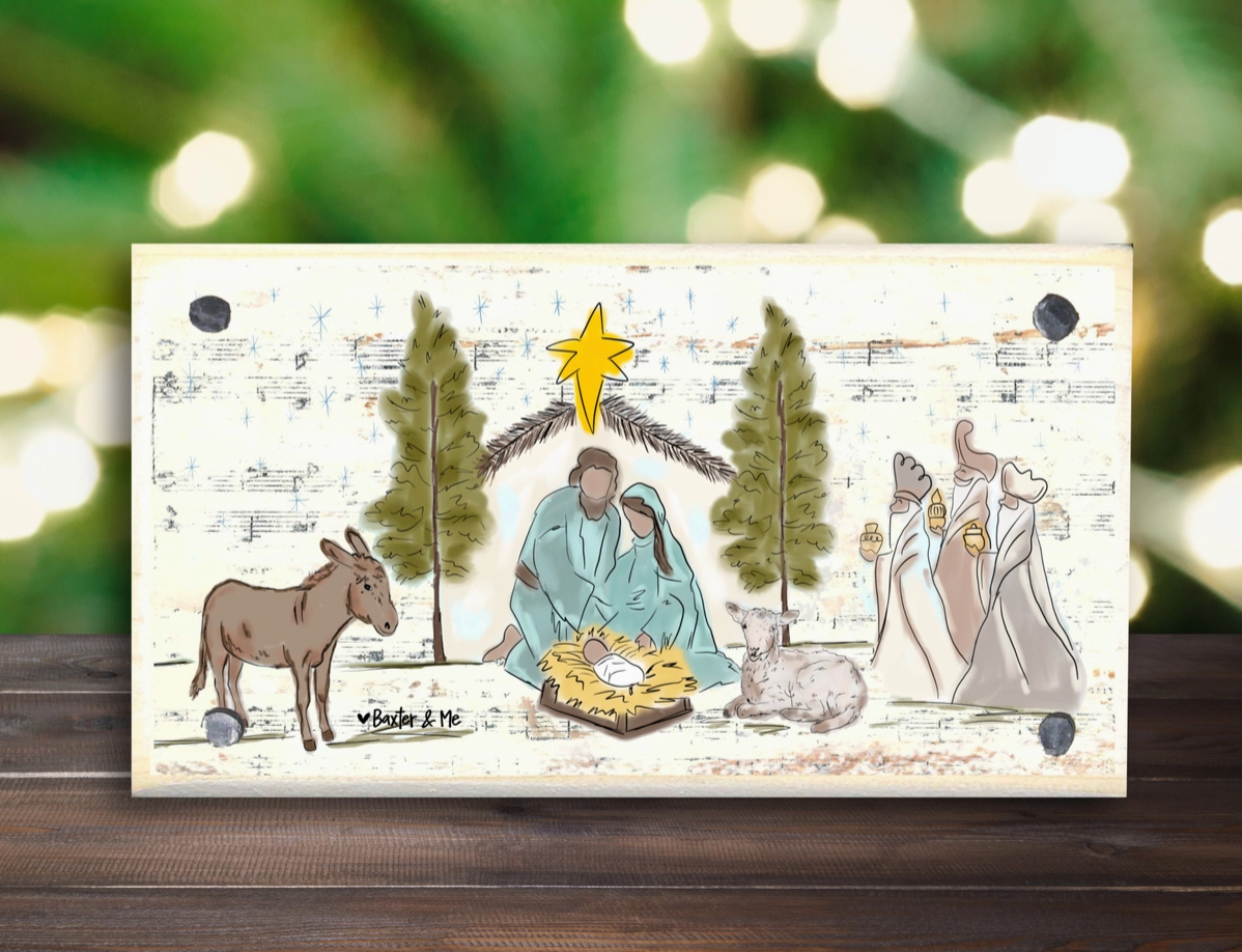 Starry Night Nativity Happy Block