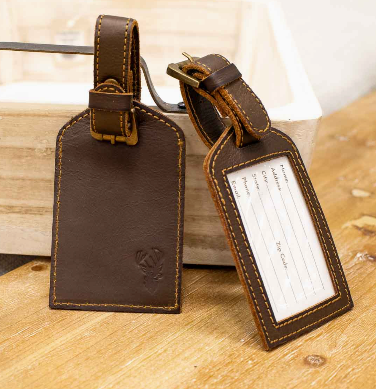 Deer Leather Embossed Luggage Tag