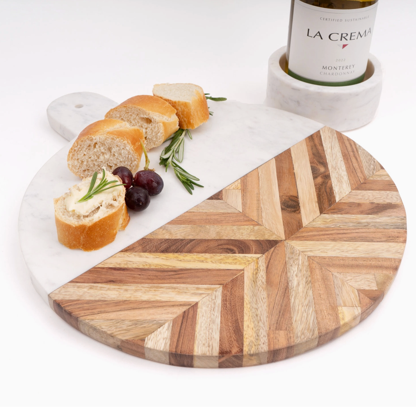 Marble & Wood Round Serving Board