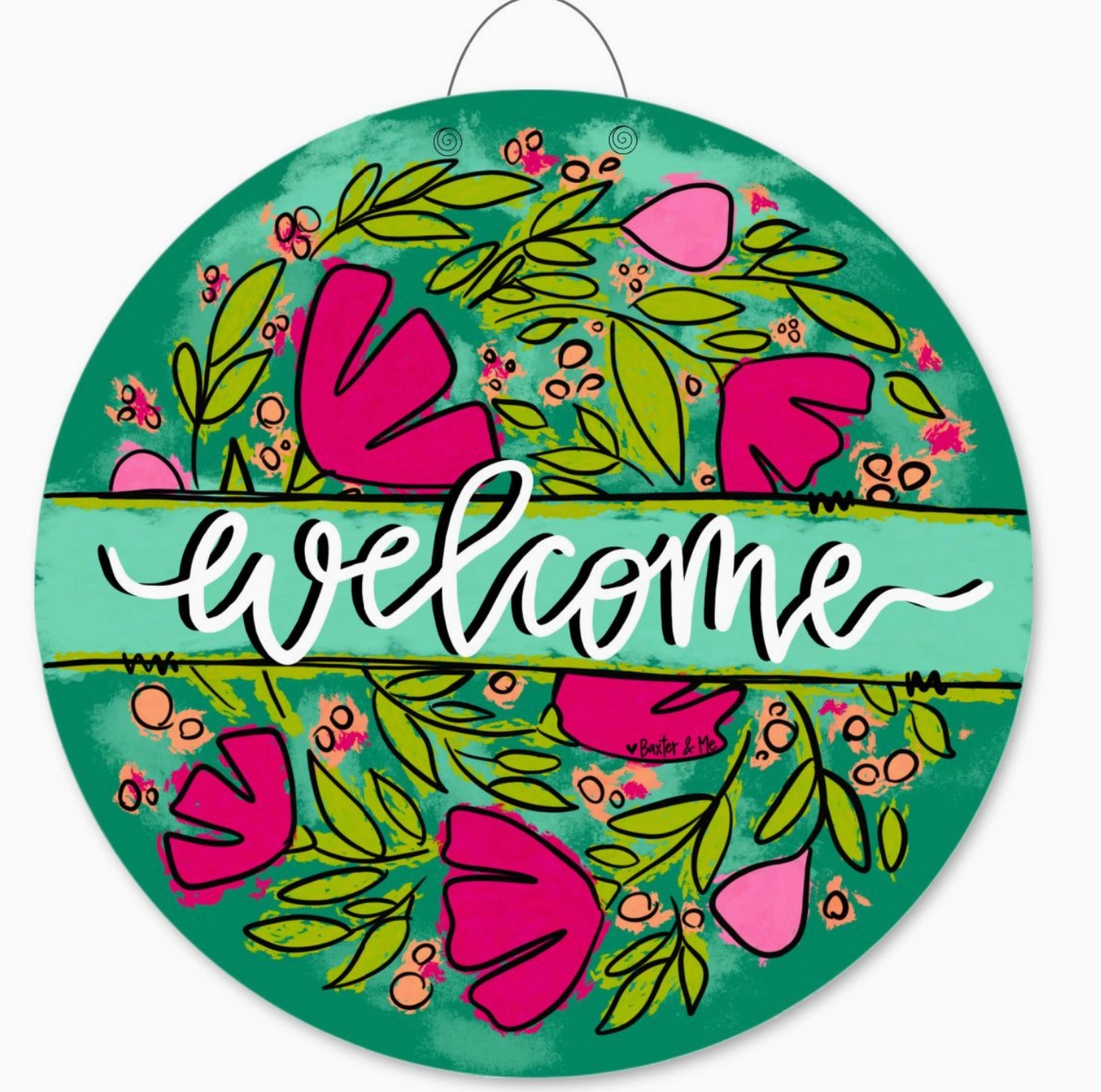 Welcome Pink Floral Door Hanger