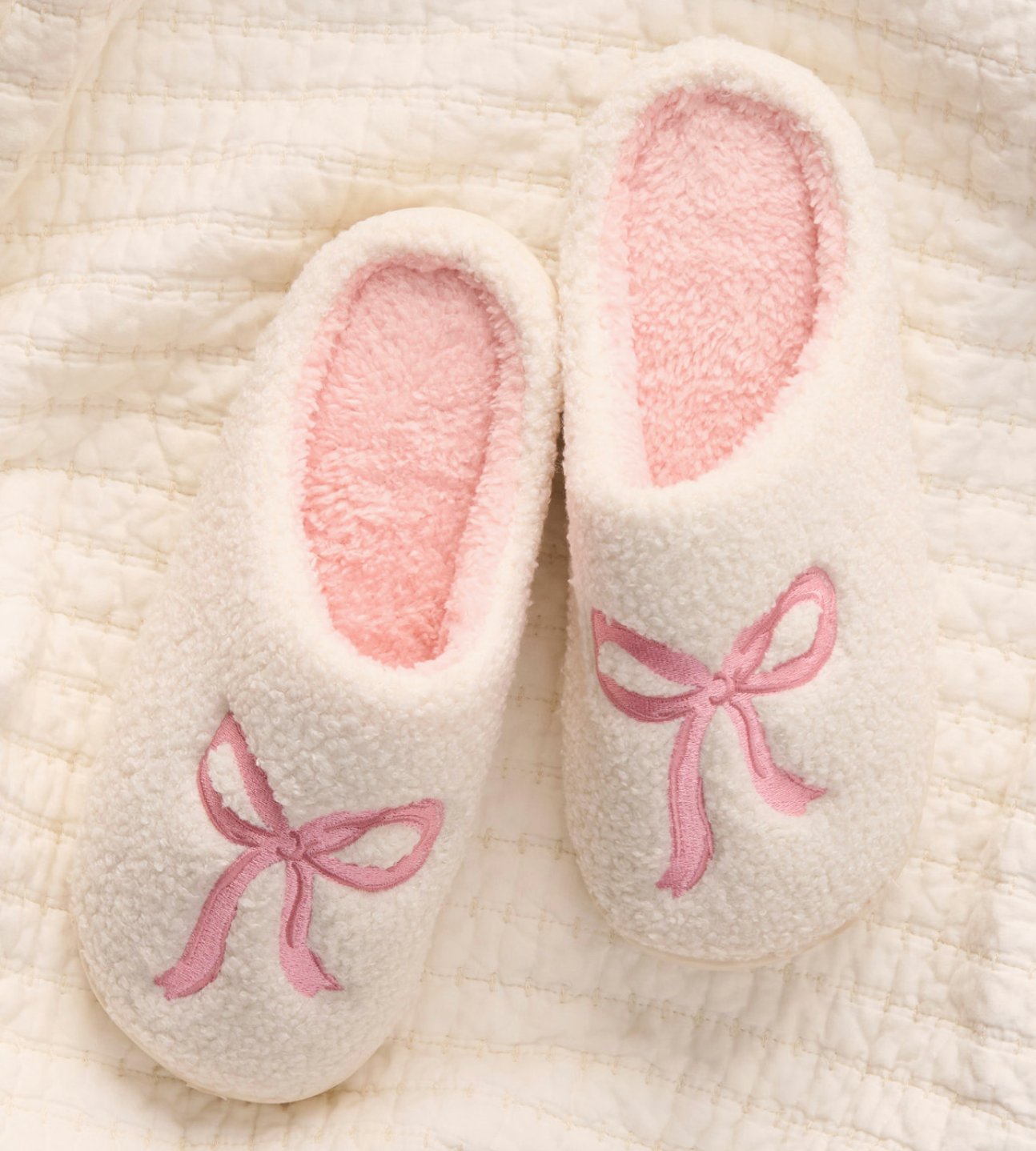 Fuzzy Dainty Bow Slippers