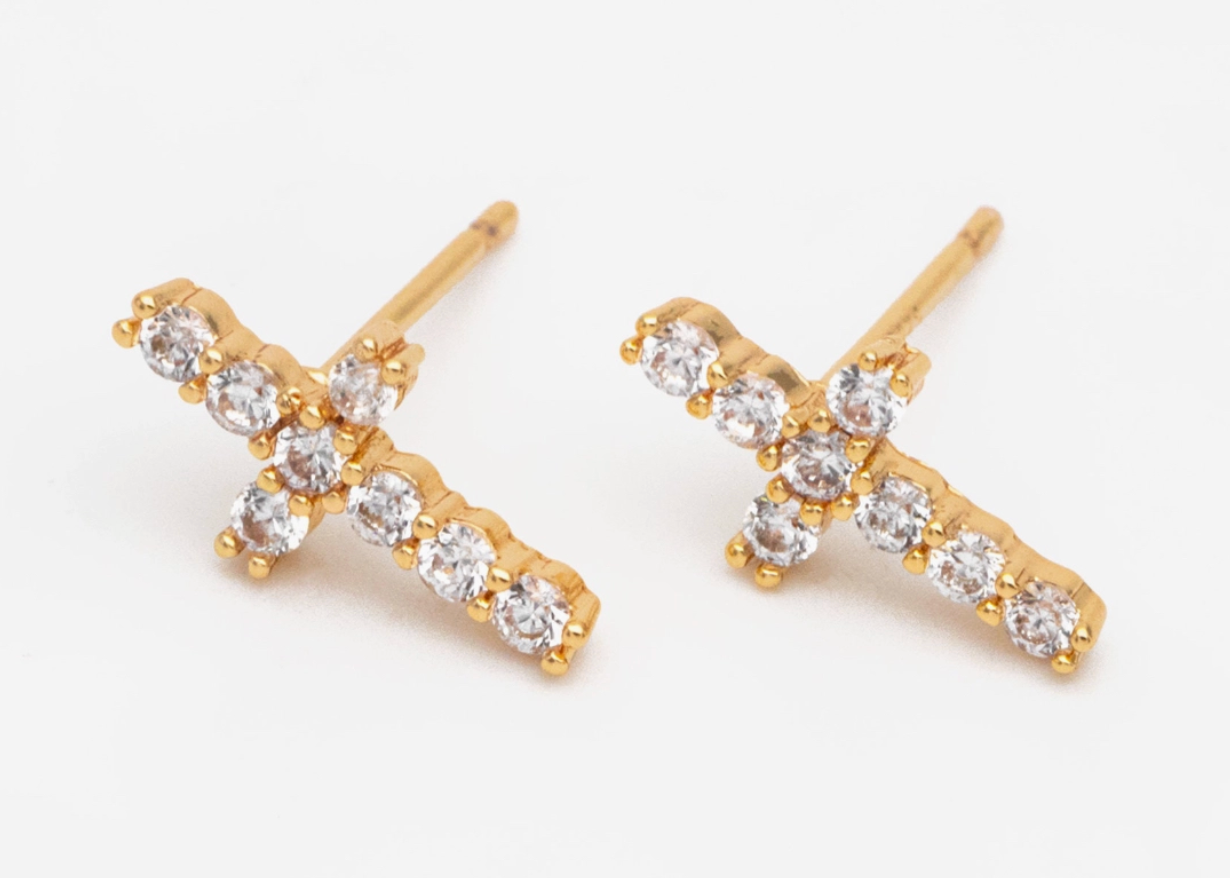 Gold Plated Cross Studs