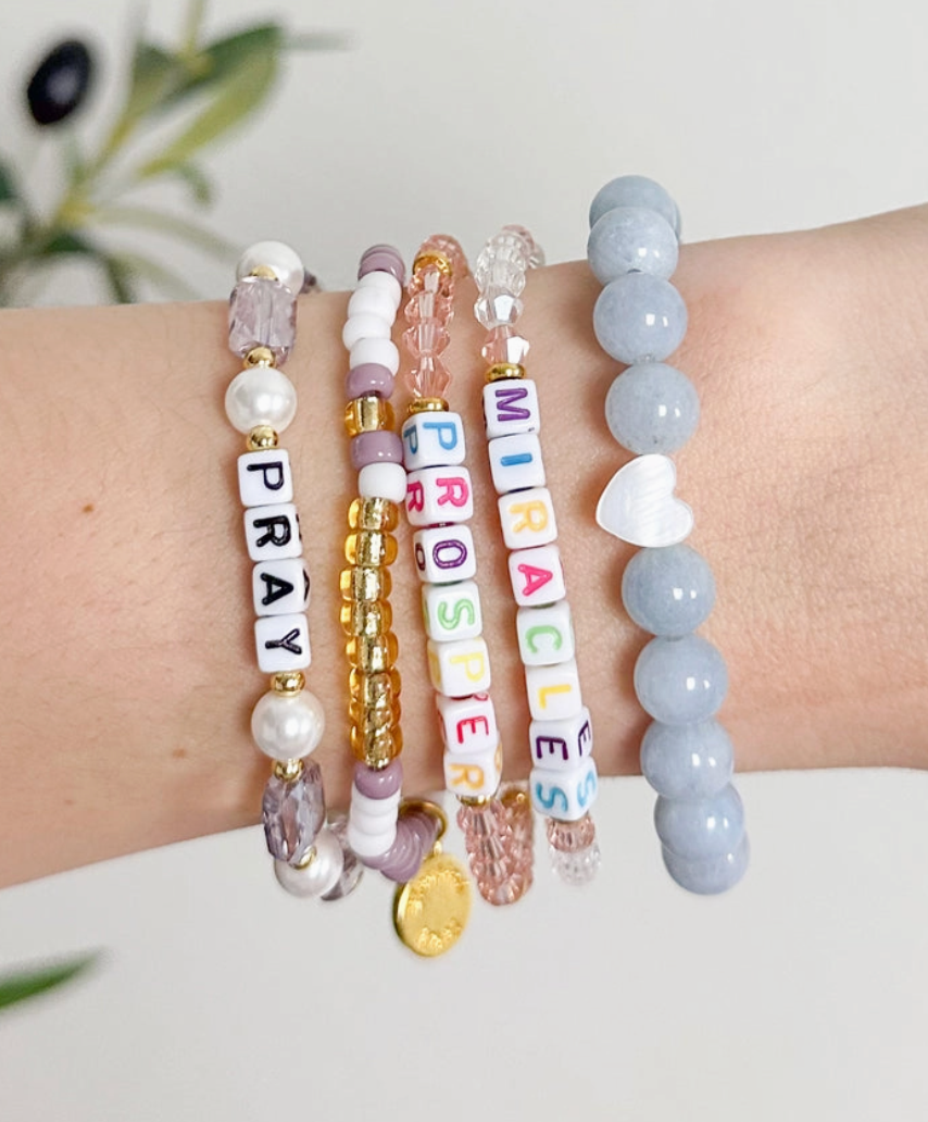 Pray Pearl Letter Bracelet