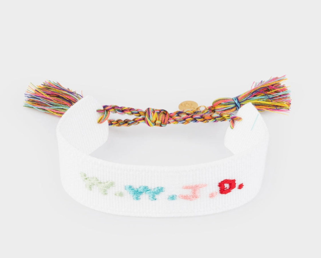White Wwjd Embroidered Bracelet