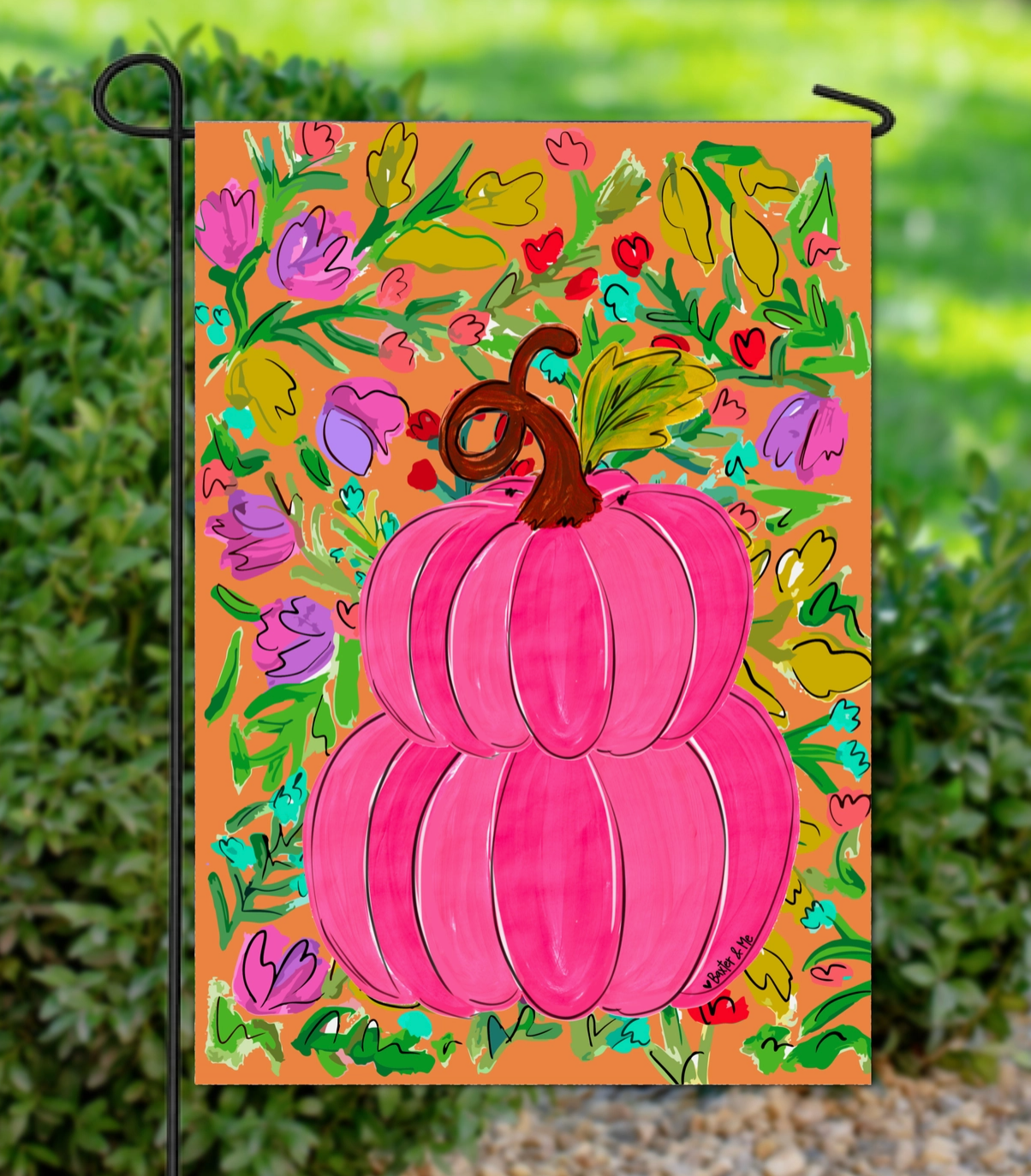 Pink Pumpkin in Bloom Garden Flag