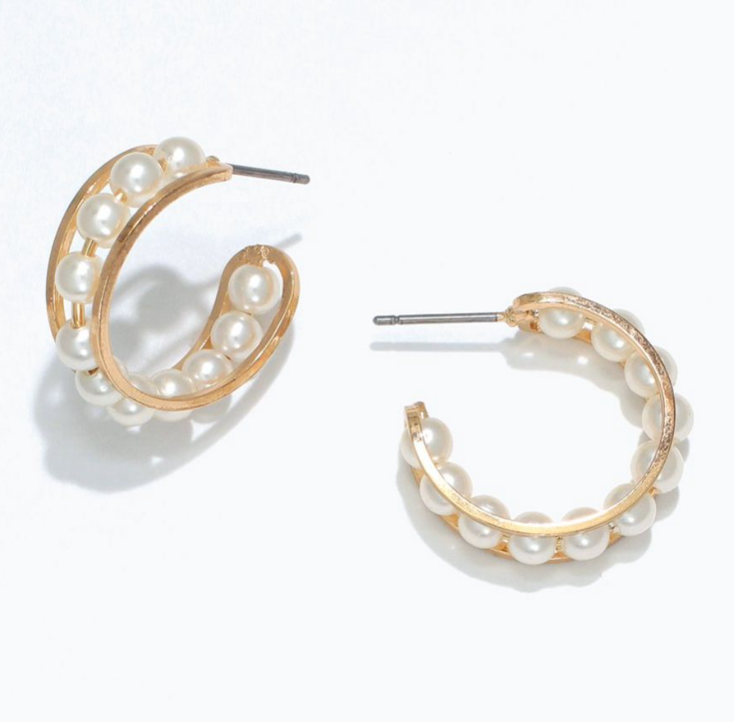 Gold Pearl Hoops